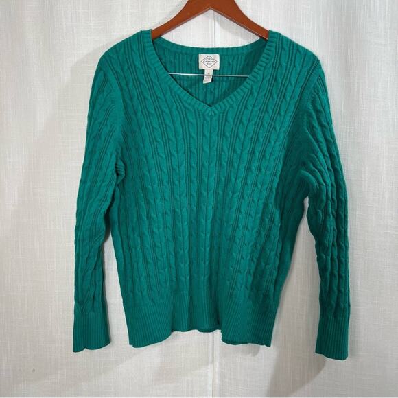 St. John’s Bay Green Cable Knit Cotton Blend Sweater Size 1X - Picture 3 of 10